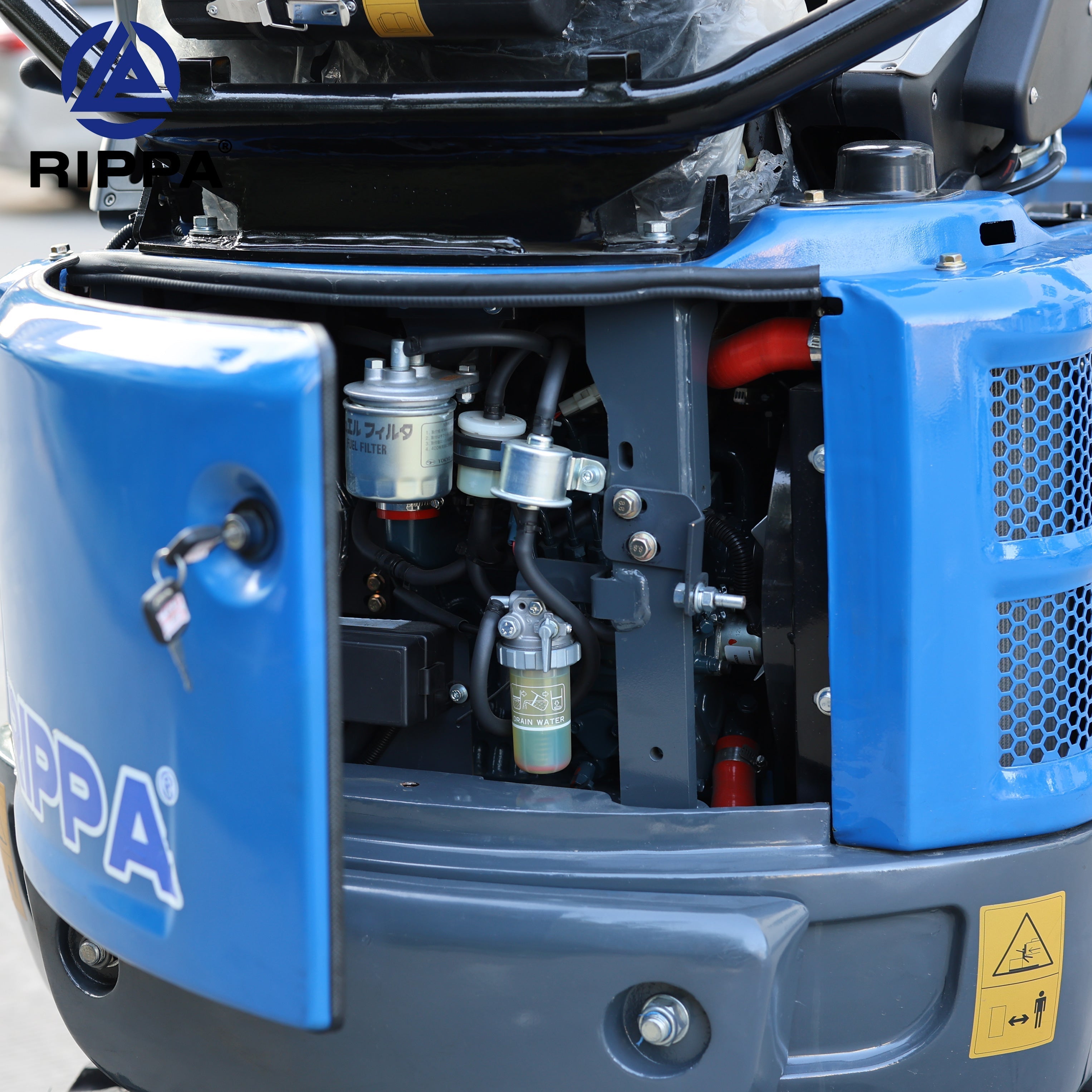 Close-up of Labadi Engineering Mini Excavator engine highlighting compact design and advanced features