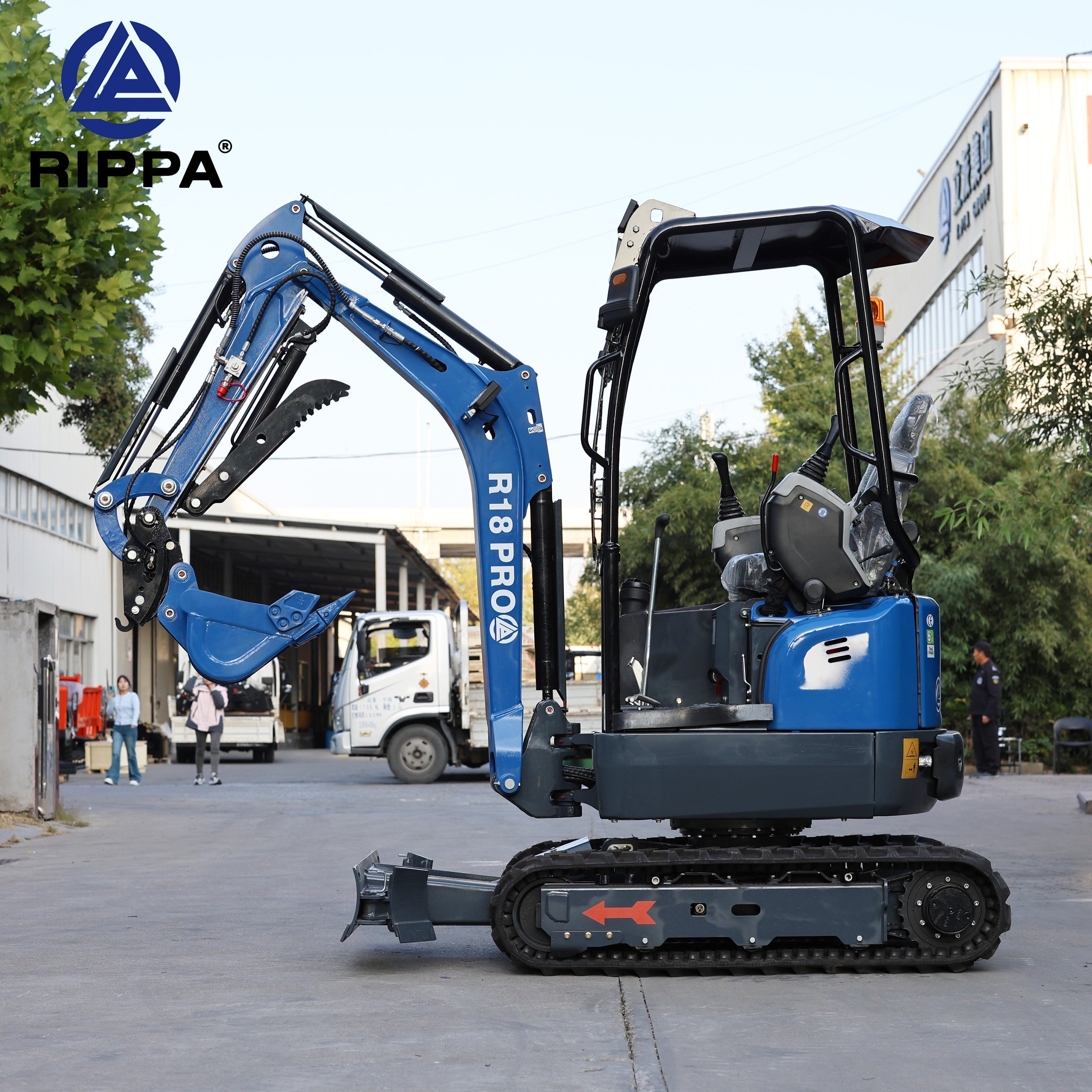 Labadi Engineering Mini Excavator R18PRO in blue with articulated arm for efficient digging and landscaping